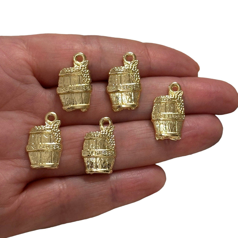 24Kt Gold Plated Wine Barrel Charms, Gold Wine Lover Charms, 5 pcs in a pack