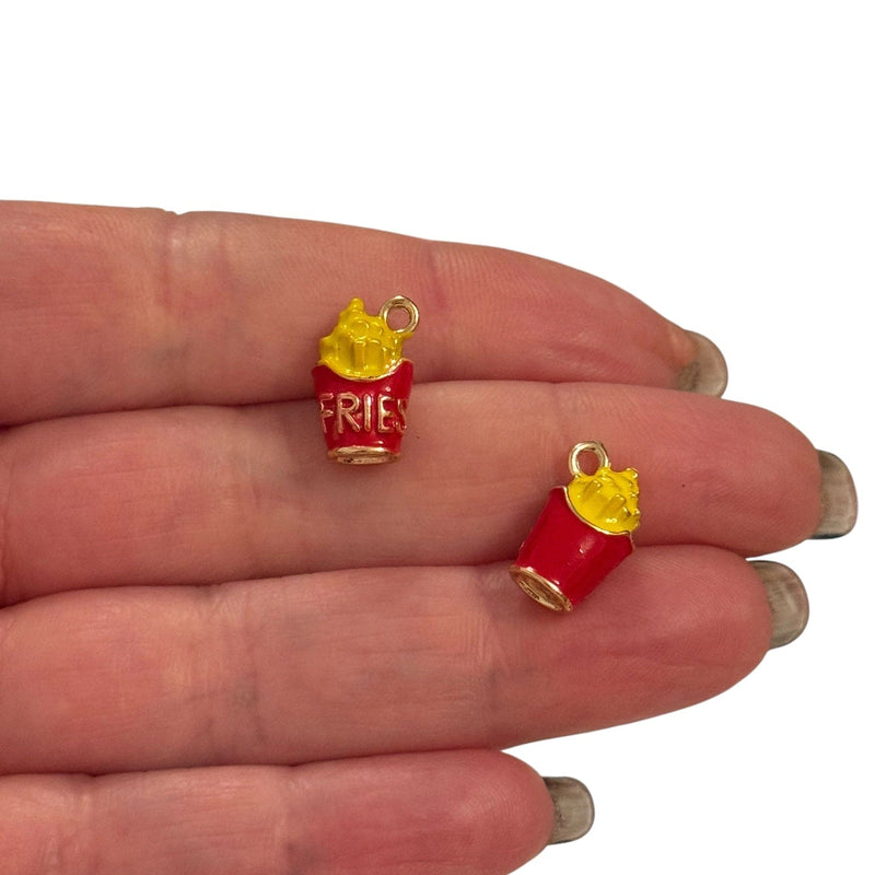3D French Fries Charm – 24K Gold Plated Enamel Fast Food Pendant
