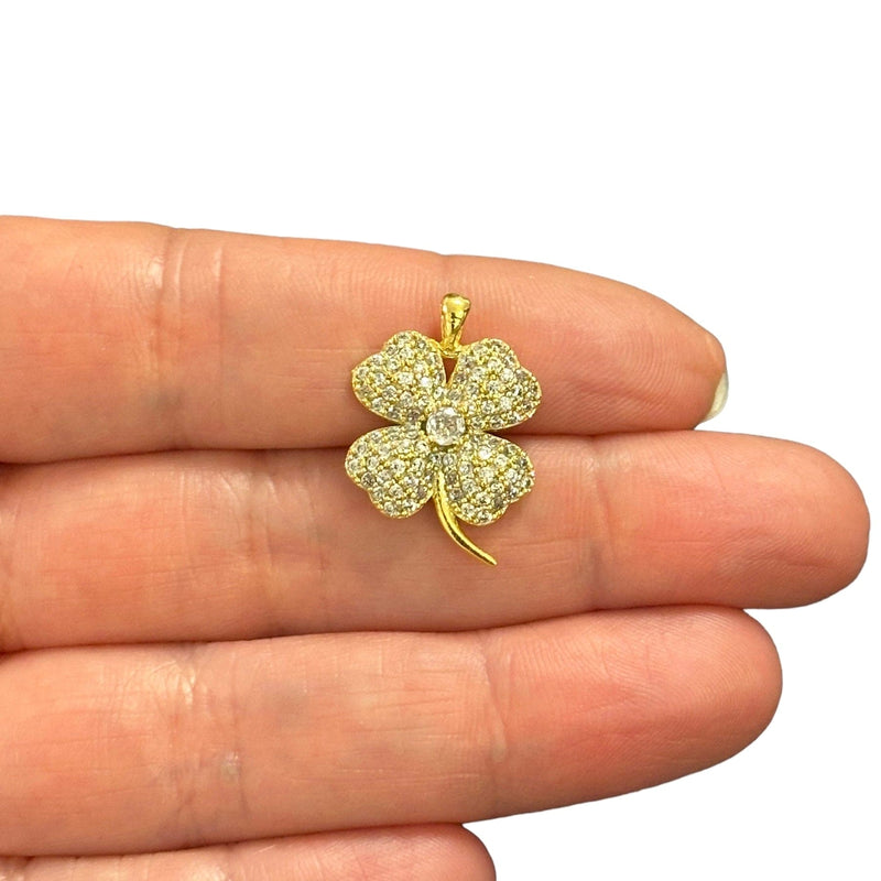 24Kt Gold Plated CZ Micro Pave Clover Charm