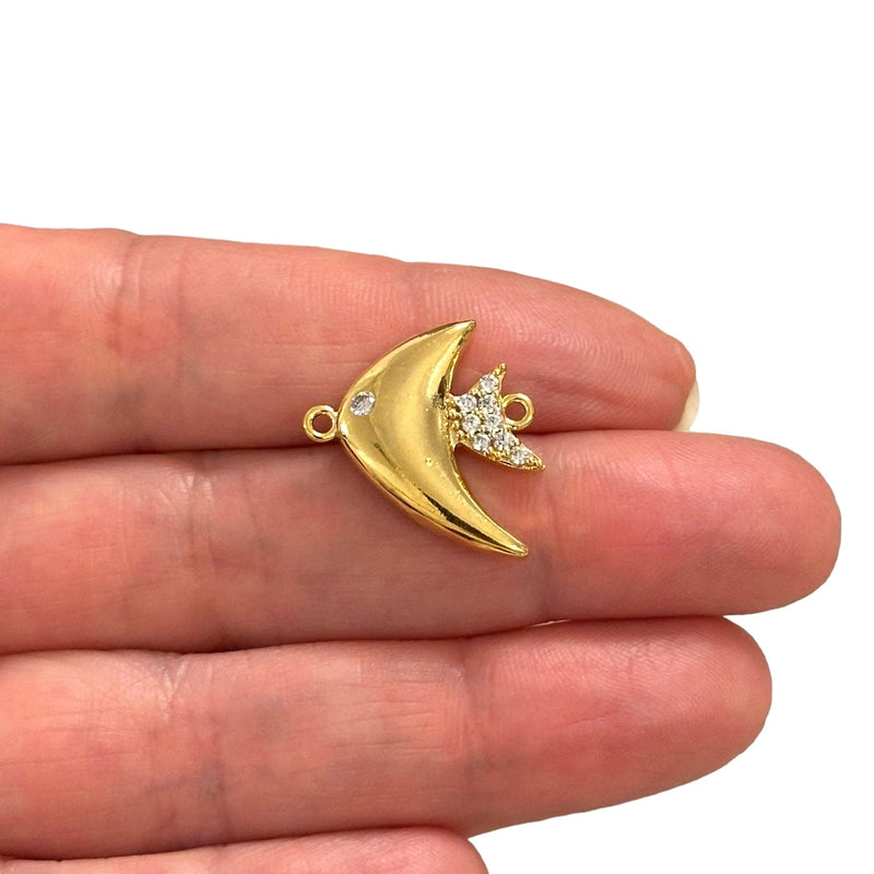 24Kt Gold Plated CZ Micro Pave Fish Charm
