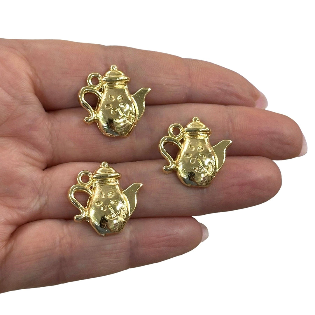 24Kt Gold Plated Tea Pot Charms, Gold Tea Time Collection Charms, 3 pcs in a pack