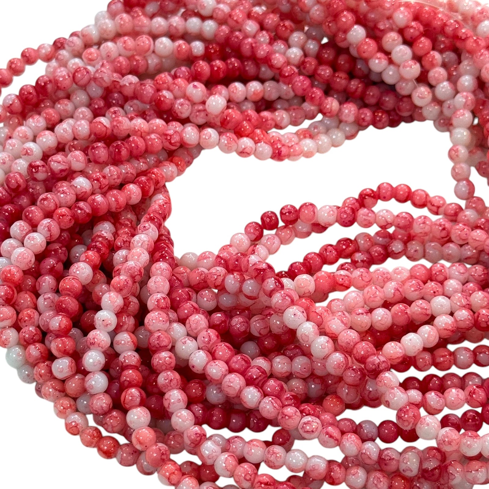 4mm Marbled glass beads, smooth round glass beads full strand