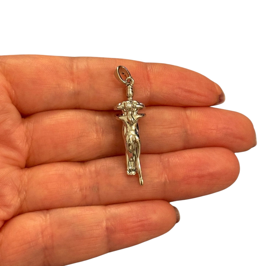 Rhodium Plated Brass Love Couple Pendant – Romantic Embrace, High Polish