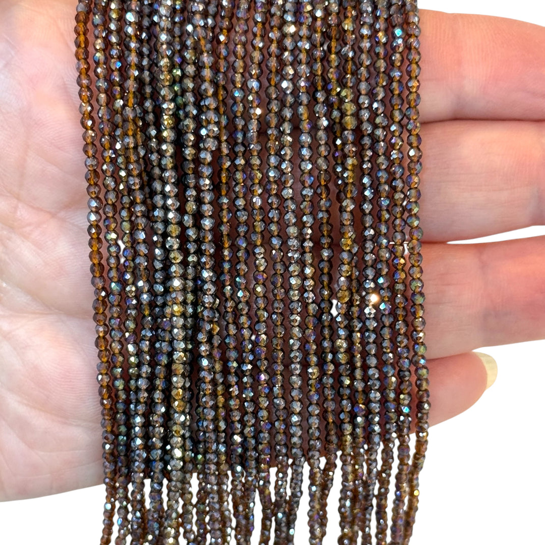 2mm Transparent Brown AB Faceted Round Crystal Beads, PBC2R10
