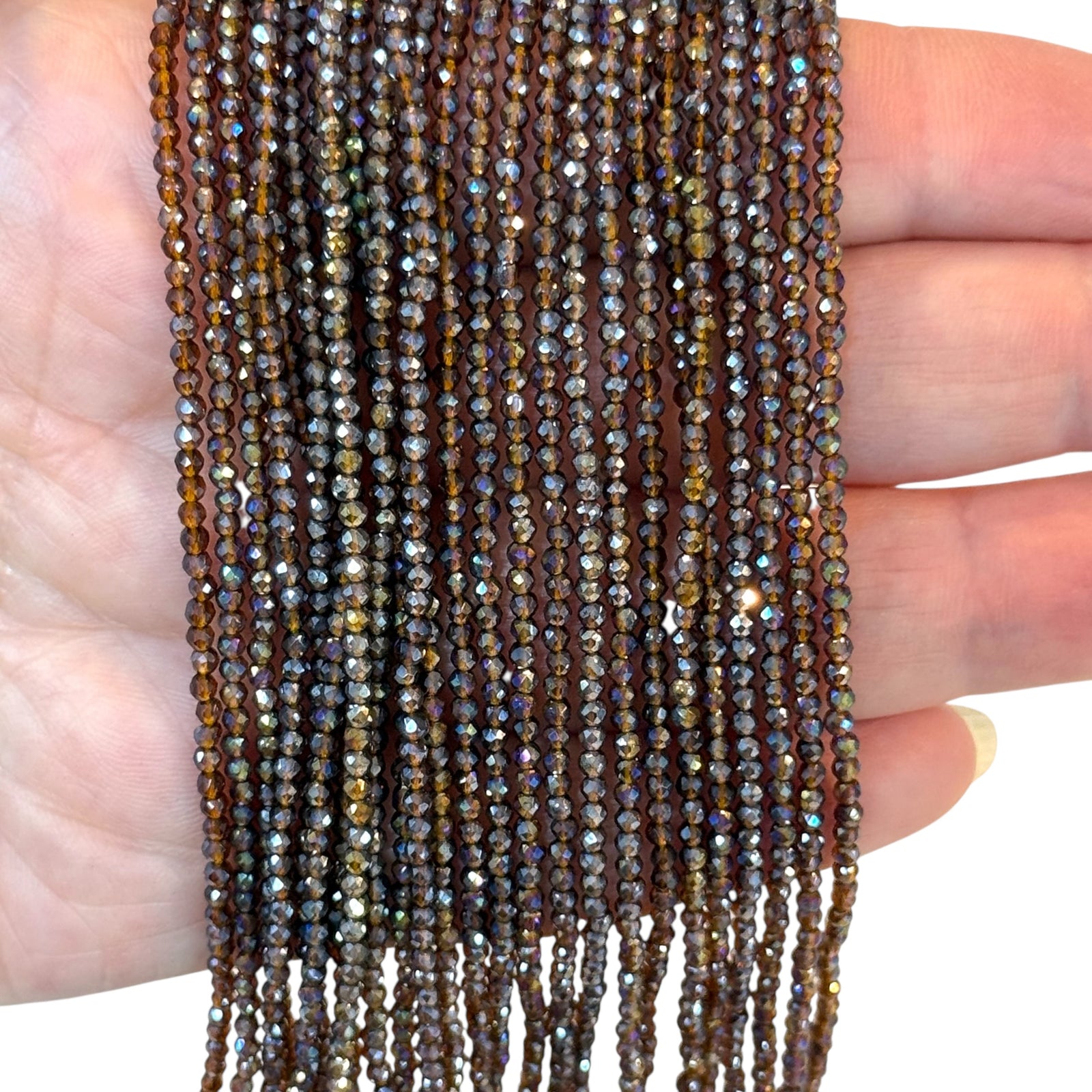 2mm Transparent Brown AB Faceted Round Crystal Beads, PBC2R10