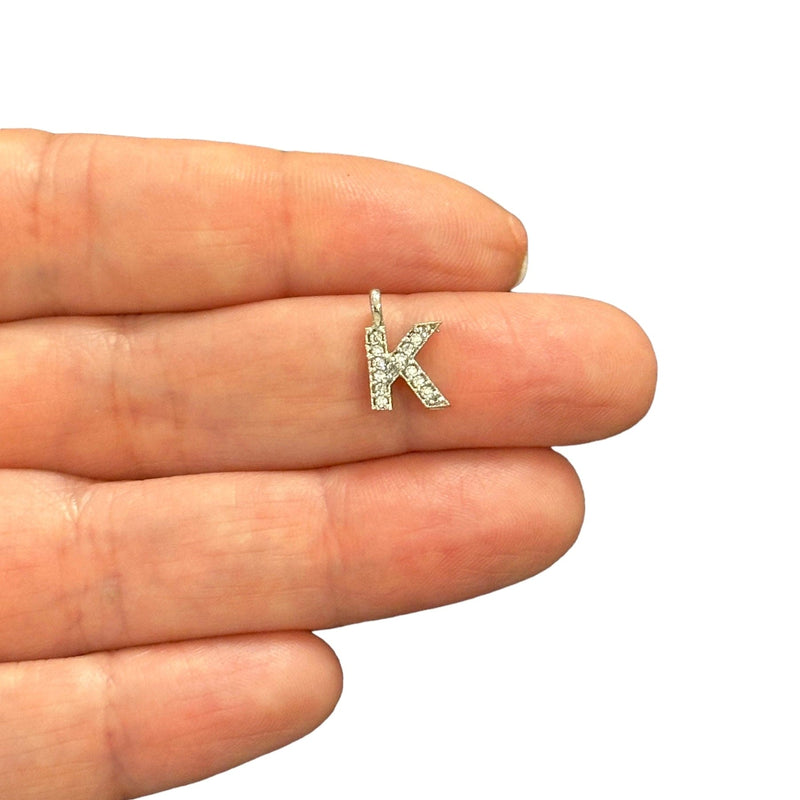 NEW!! Rhodium Plated Brass Micro Pave Initial Charms