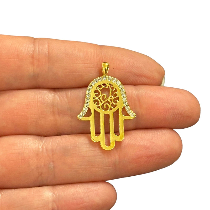 24Kt Gold Plated CZ Micro Pave Hamsa Charm