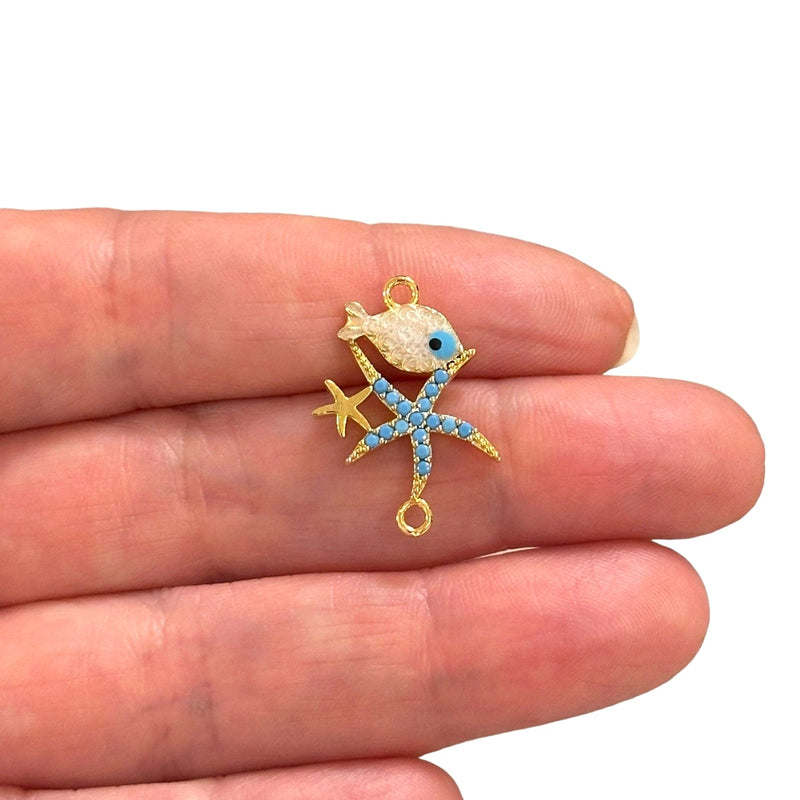 24Kt Gold Plated CZ Micro Pave StarFish Connector Charm