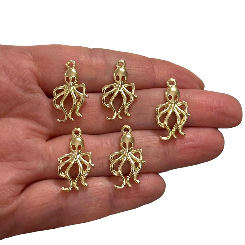 24Kt Gold Plated Octopus Charms, Gold Under the Sea Charms, 5 pcs in a pack