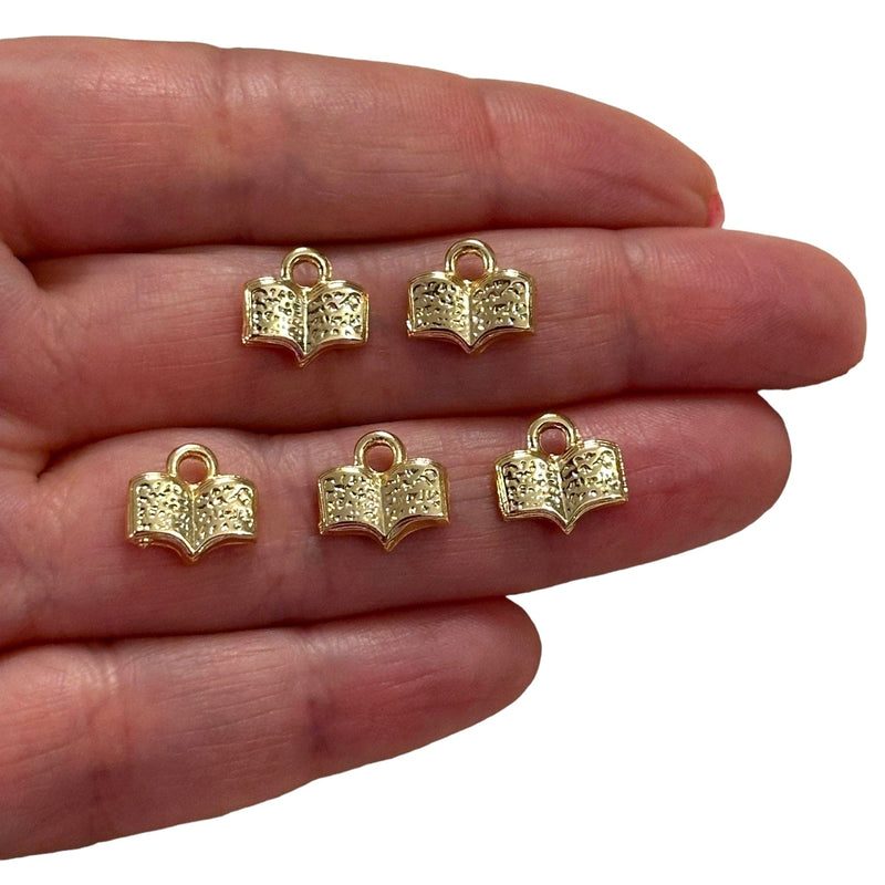 24Kt Gold Plated Book Charms, Gold Travel Charms, 5 pcs in a pack