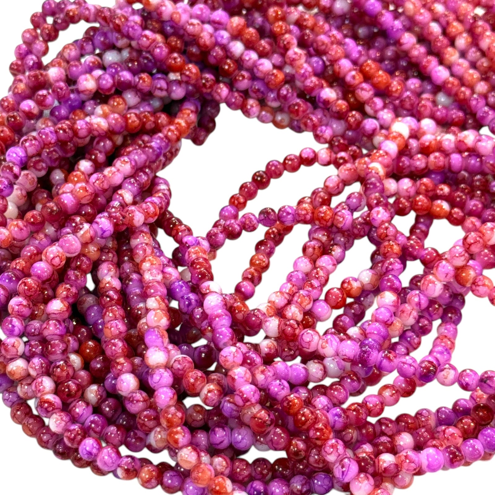 4mm Marbled glass beads, smooth round glass beads full strand