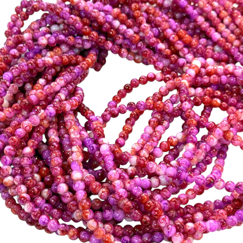 4mm Marbled glass beads, smooth round glass beads full strand