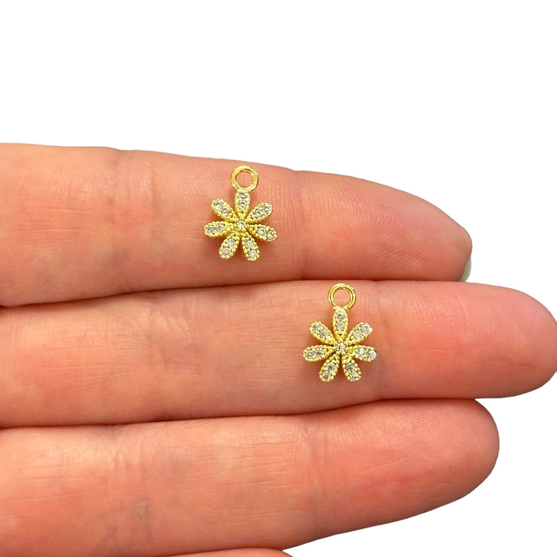 24Kt Gold Plated CZ Micro Pave Flower Charms, 2 pcs in a pack