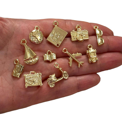 24Kt Gold Plated Travel Charms Collection, 11 Charms in a pack