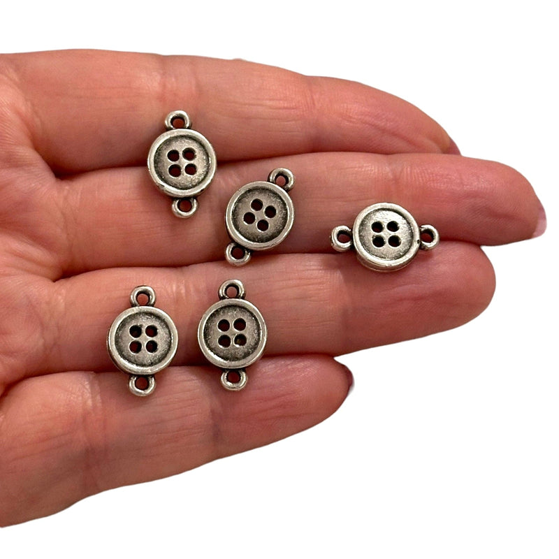 Antique Silver Plated Button Connector Charms, Silver Sewing Charms, 5 pcs in a pack