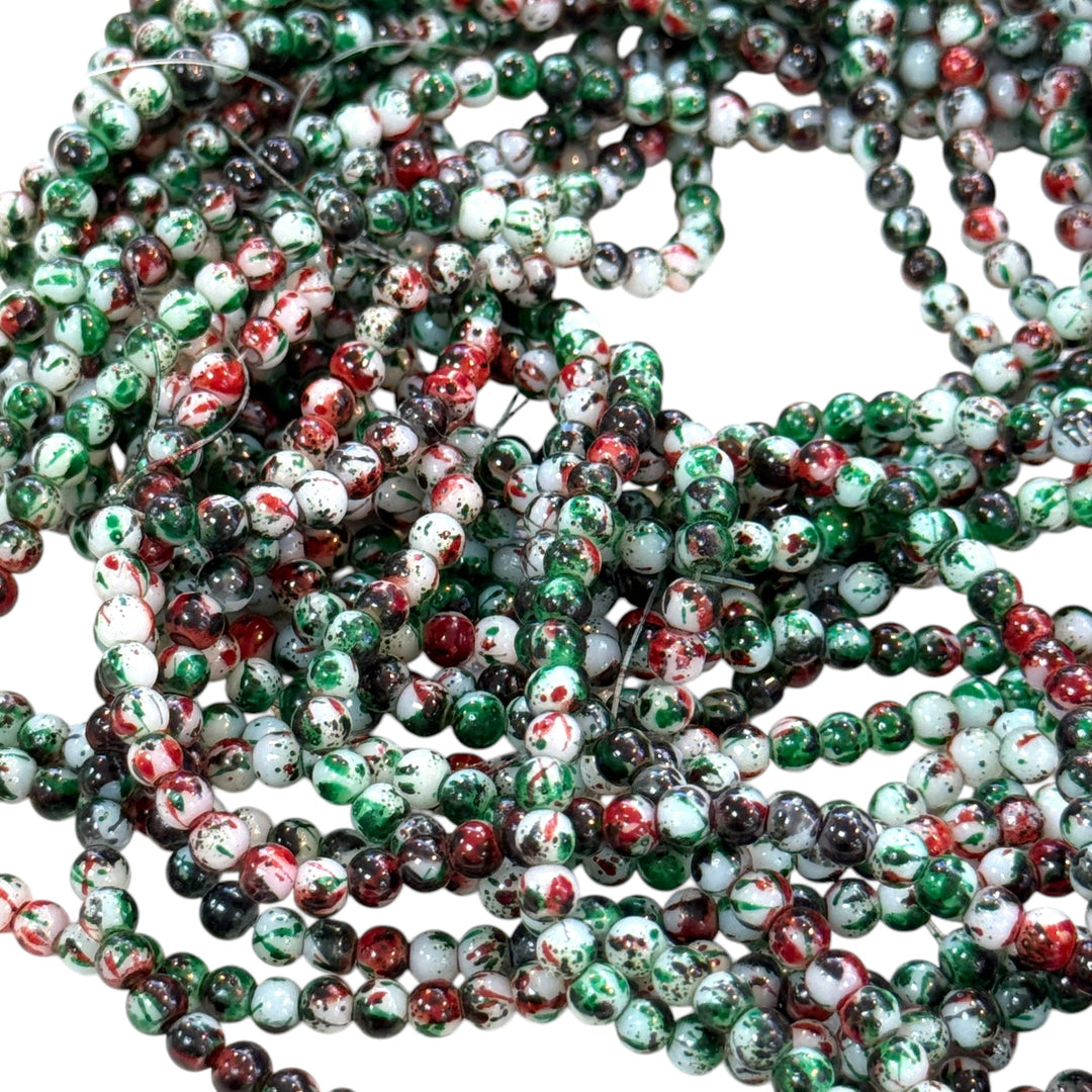4mm Marbled glass beads, smooth round glass beads full strand