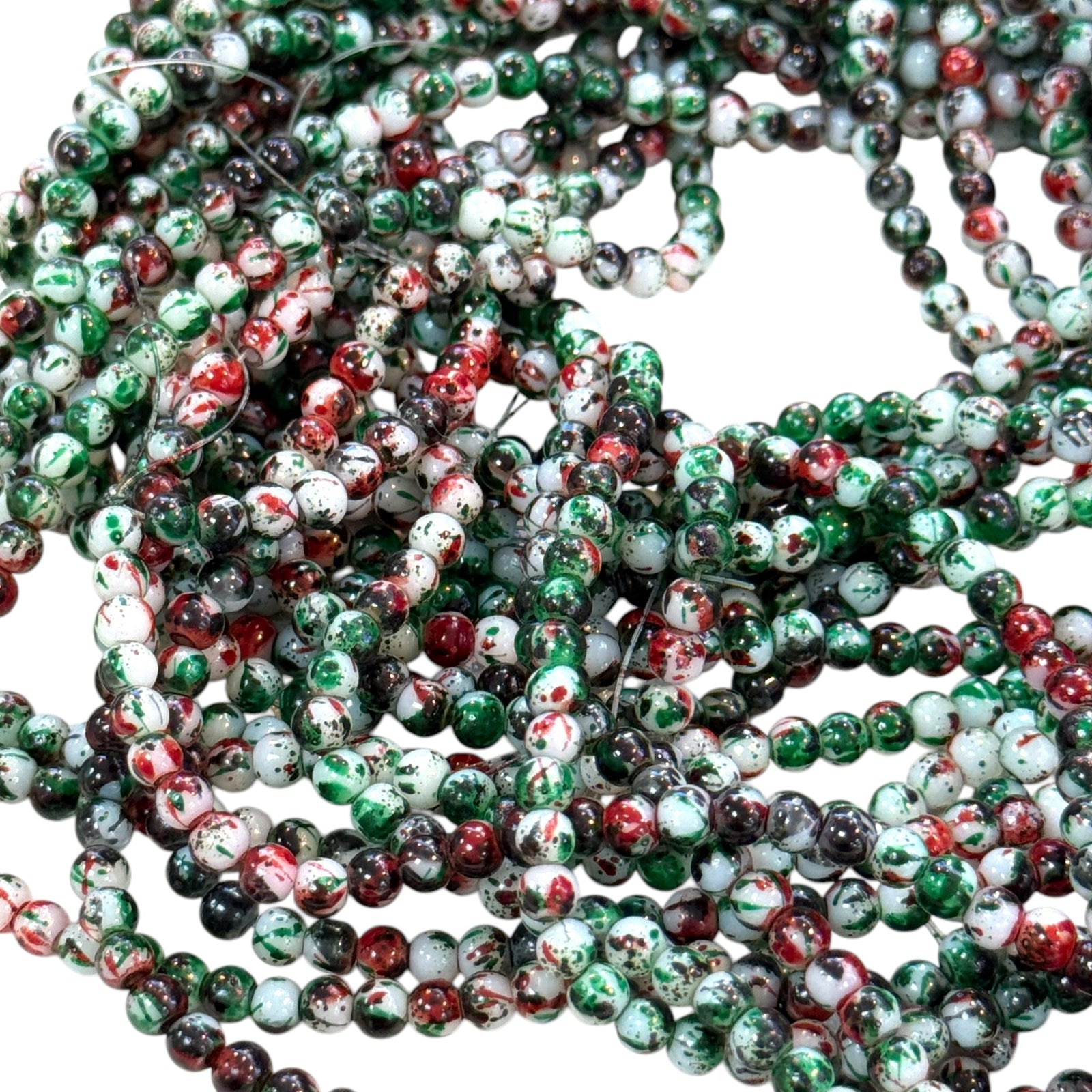 4mm Marbled glass beads, smooth round glass beads full strand
