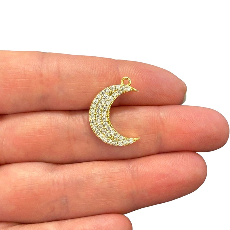 24Kt Gold Plated CZ Micro Pave Crescent Charm