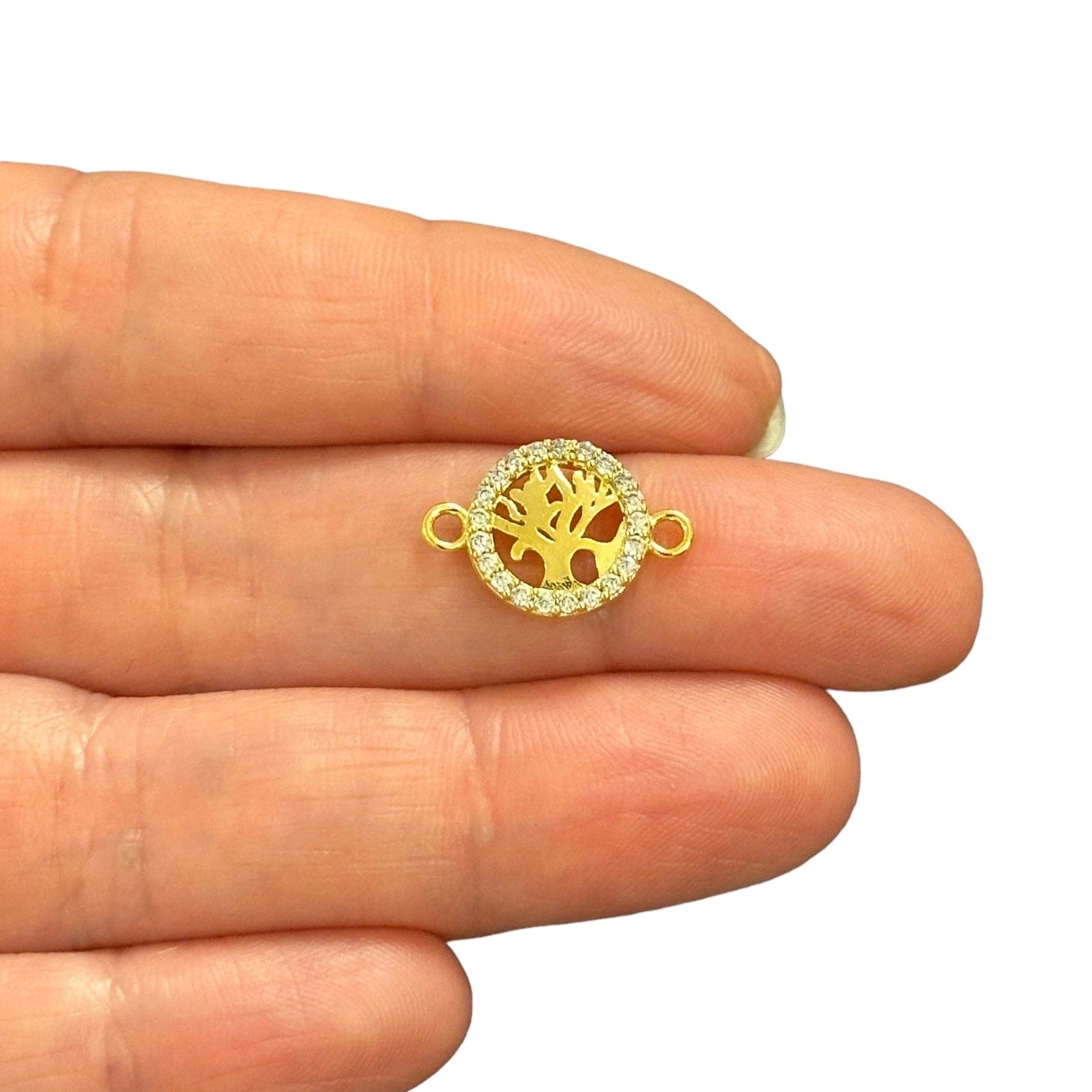24Kt Gold Plated CZ Micro Pave Tree Of Life Connector Charm