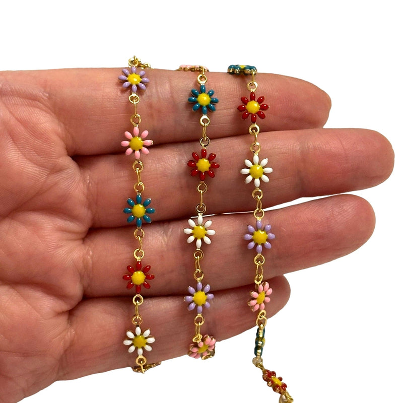 Multicolor Daisy Rosary Chain, 24Kt Gold Plated Double Sided Rosary Chain