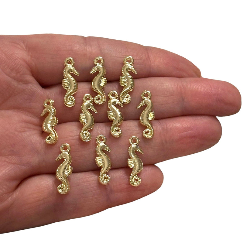 24Kt Gold Plated Seahorse Charms, Gold Under the Sea Charms, 10 pcs in a pack