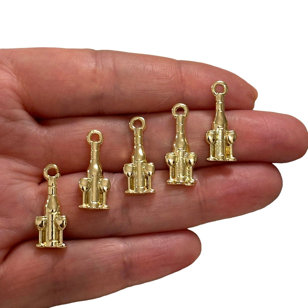24Kt Gold Plated Wine Bottle Charms, Gold Wine Lover Charms, 5 pcs in a pack