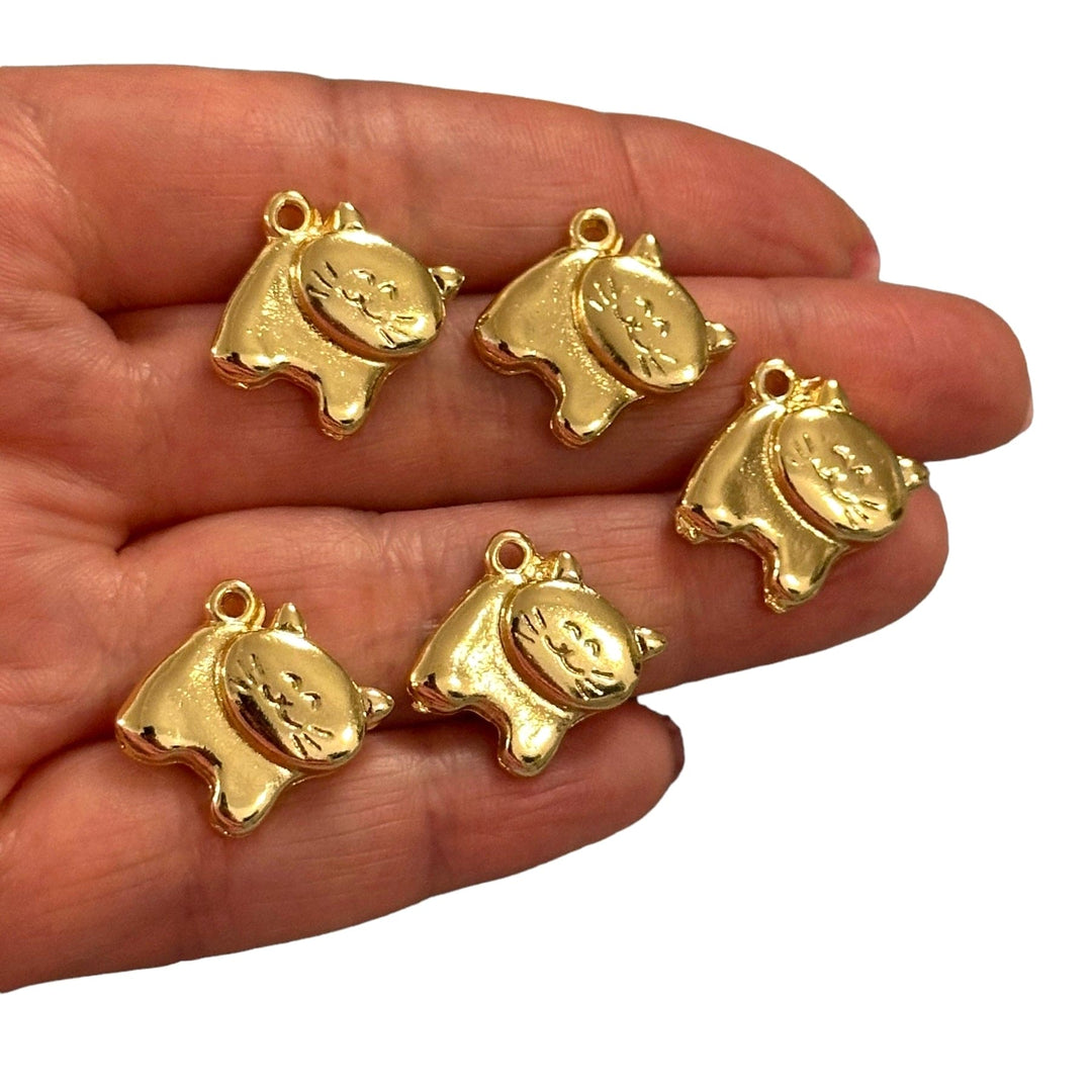 24Kt Gold Plated Cat Charms, Gold Cat Collection Charms.5 Pcs in a pack