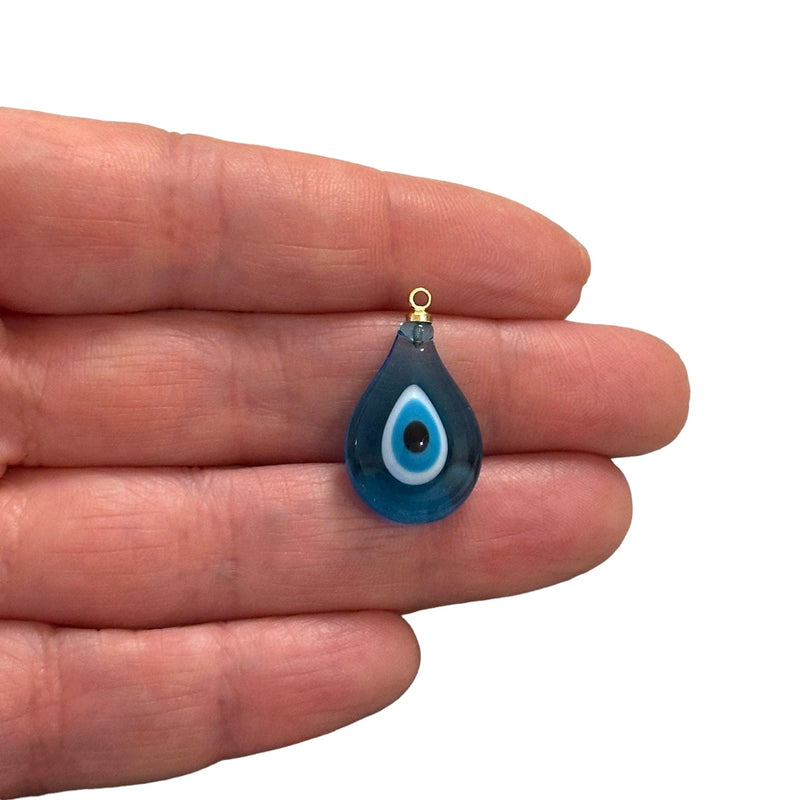 Hand Made Murano Glass Evil Eye Drop Charm With 24Kt Gold Plated Pin