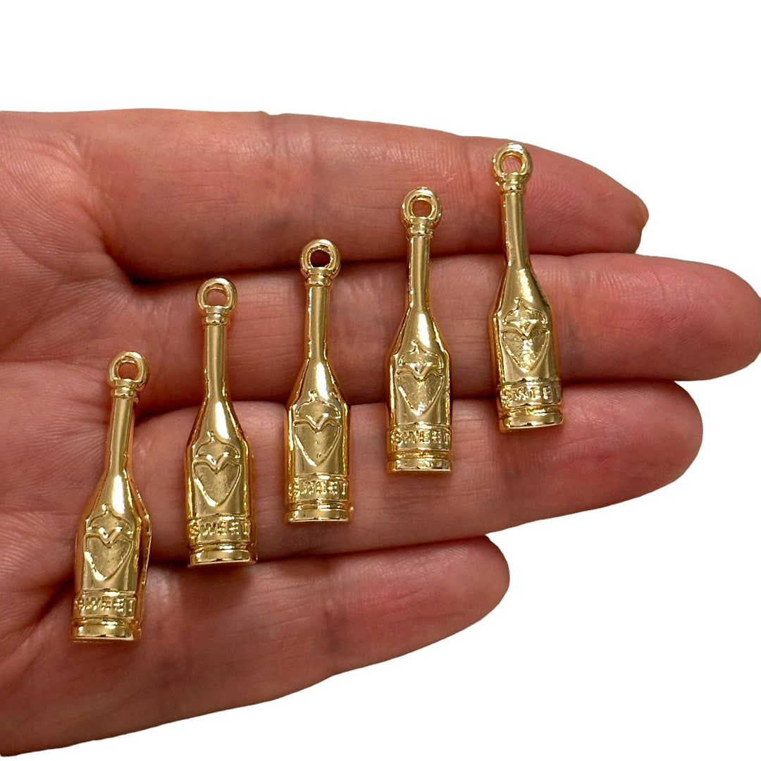 24Kt Gold Plated Wine Bottle Charms, Gold Wine Lover Charms, 3 pcs in a pack
