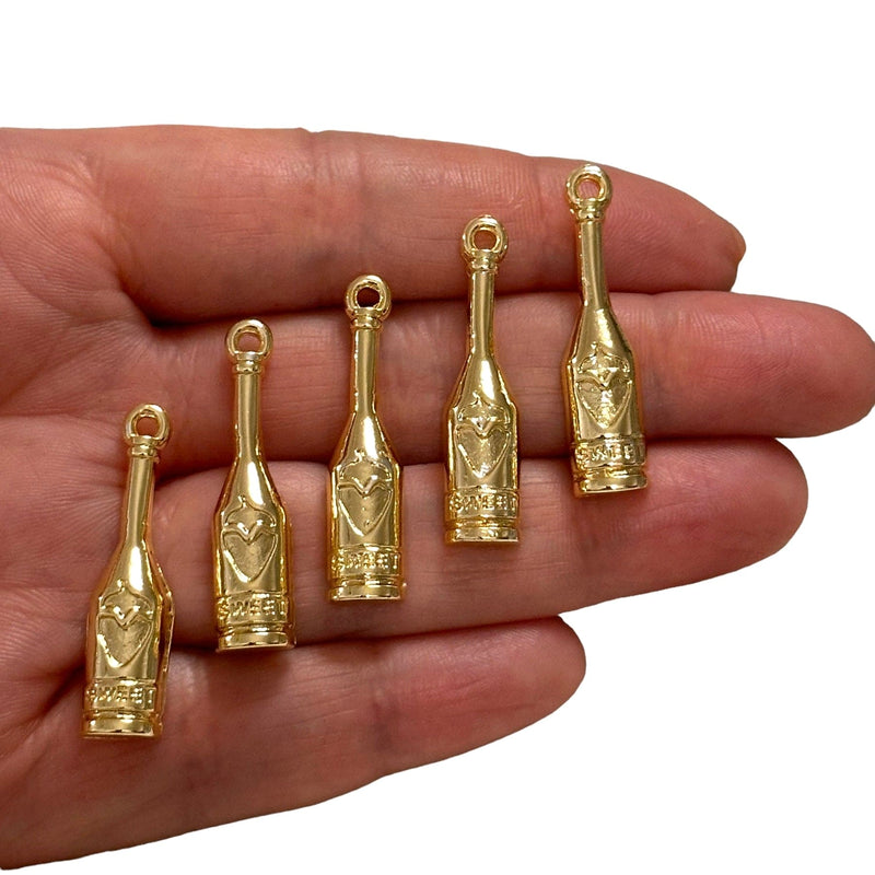24Kt Gold Plated Wine Bottle Charms, Gold Wine Lover Charms, 3 pcs in a pack