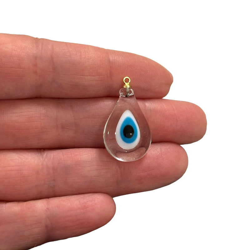 Hand Made Murano Glass Evil Eye Drop Charm With 24Kt Gold Plated Pin