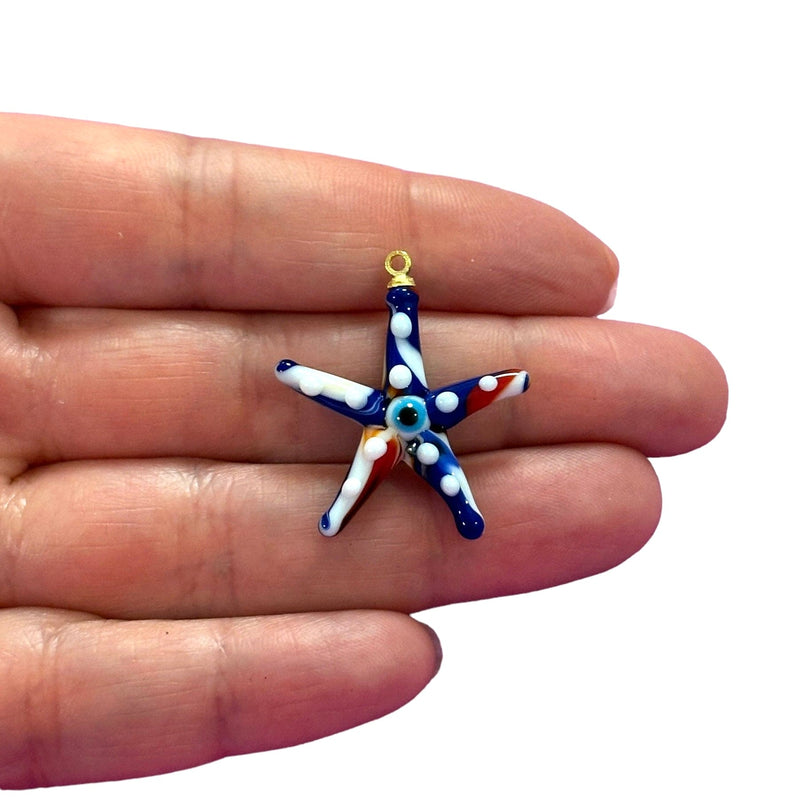 Hand Made Murano Glass Starfish Charm With 24Kt Gold Plated Pin