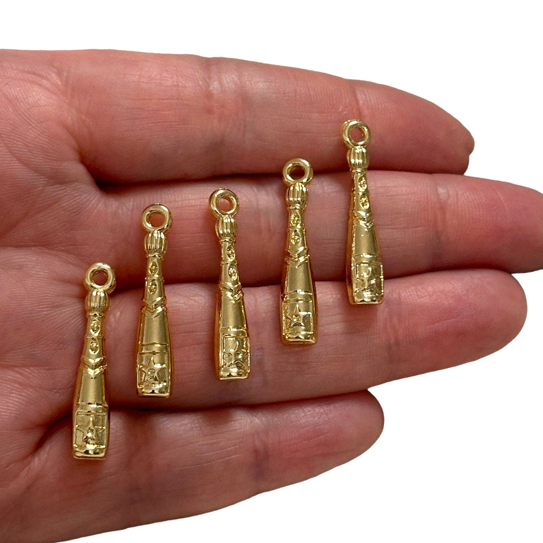 24Kt Gold Plated Champagne Bottle Charms, Gold Champagne Charms, 5 pcs in a pack