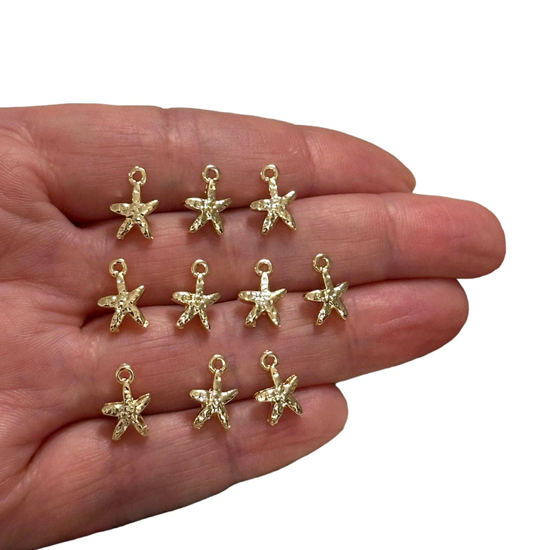 24Kt Gold Plated Starfish Charms, Gold Under the Sea Charms, 10 pcs in a pack