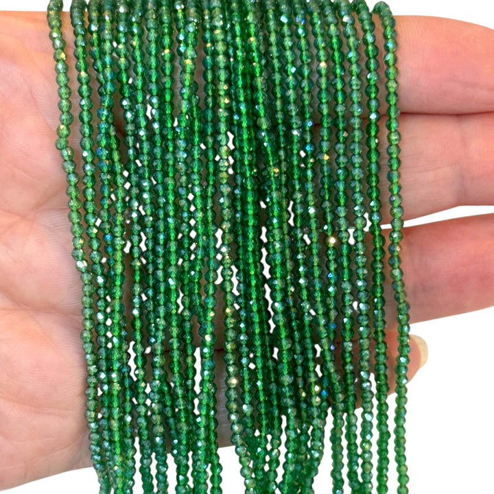 2mm Emerald Green AB Faceted Round Crystal Beads, PBC2R17