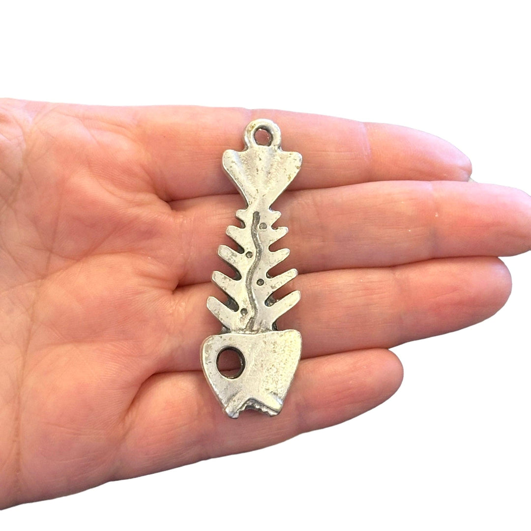 Antique Silver Plated Large Fish Pendant, 60mm Silver Fish Pendant