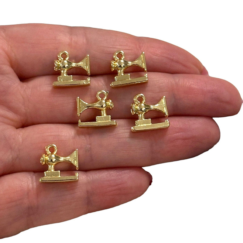 24Kt Gold Plated Sewing Machine Charms, Gold Sewing Charms, 5 pcs in a pack