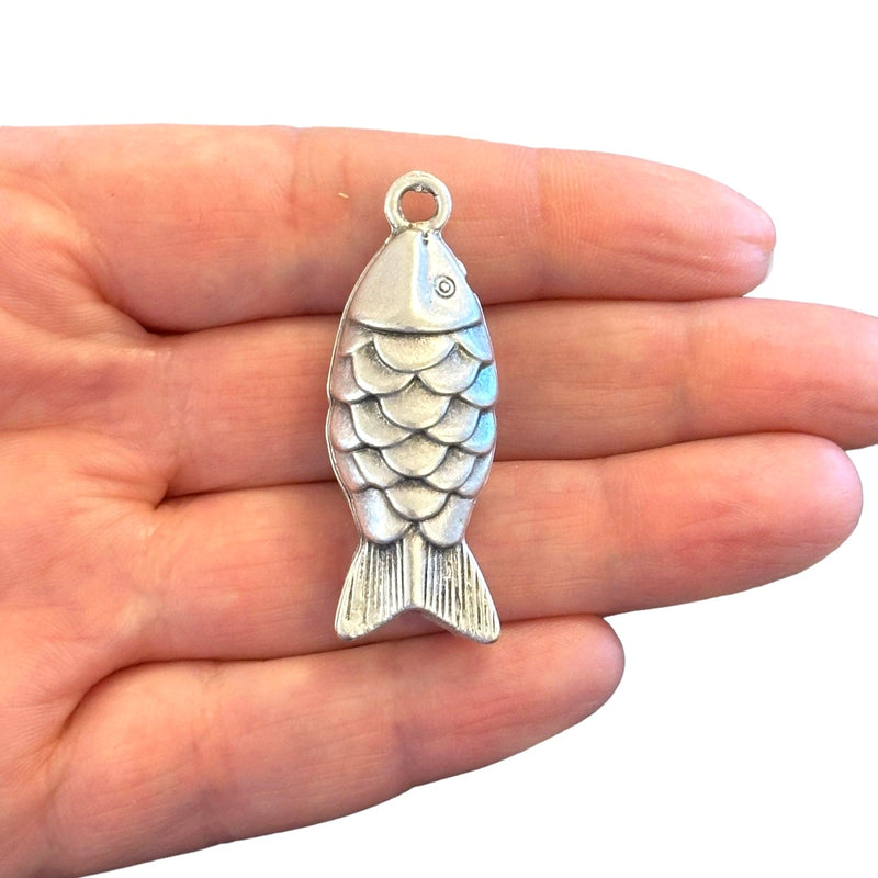 Antique Silver Plated Large Fish Pendant, Silver Plated Fish Pendant