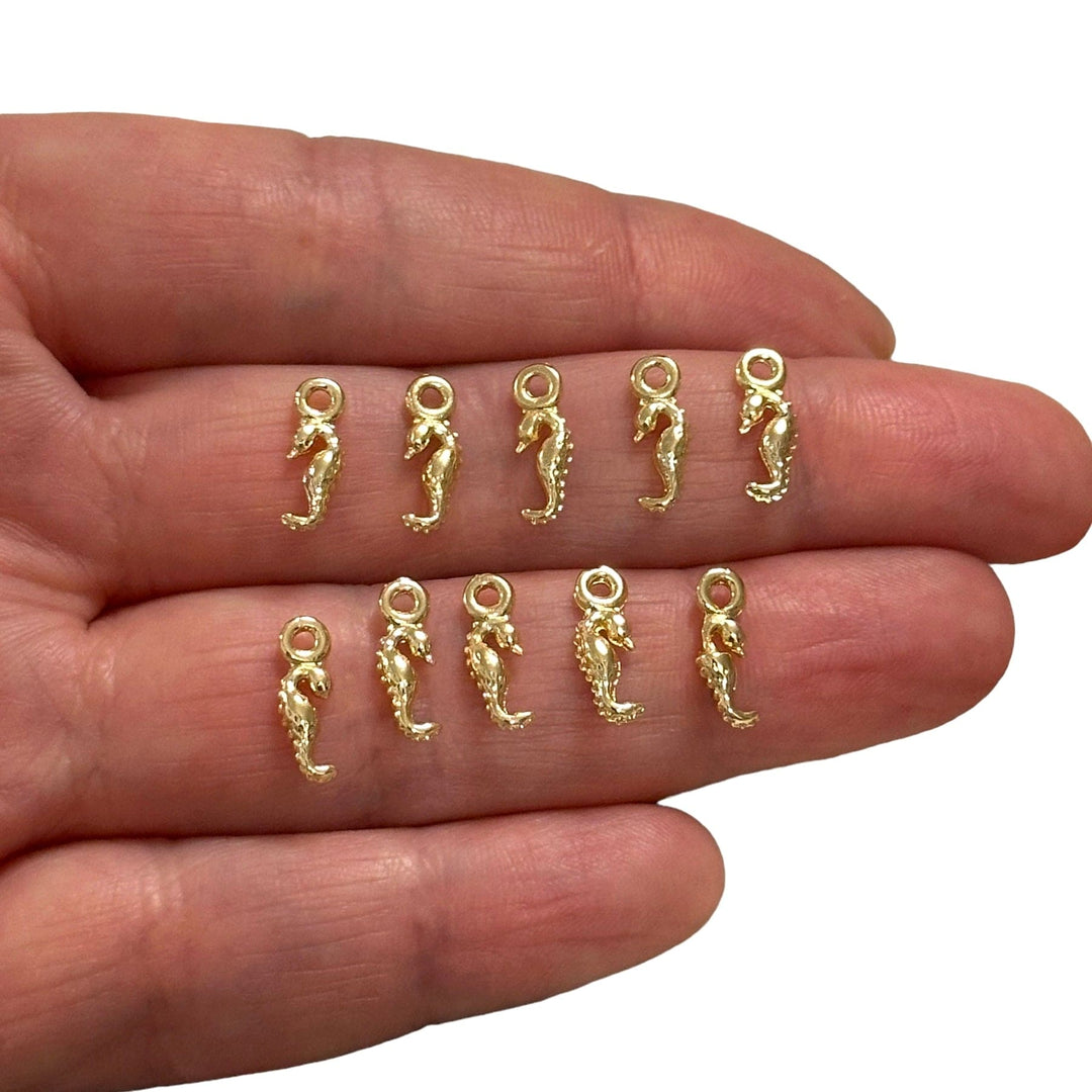 24Kt Gold Plated Seahorse Charms, Gold Under the Sea Charms, 10 pcs in a pack