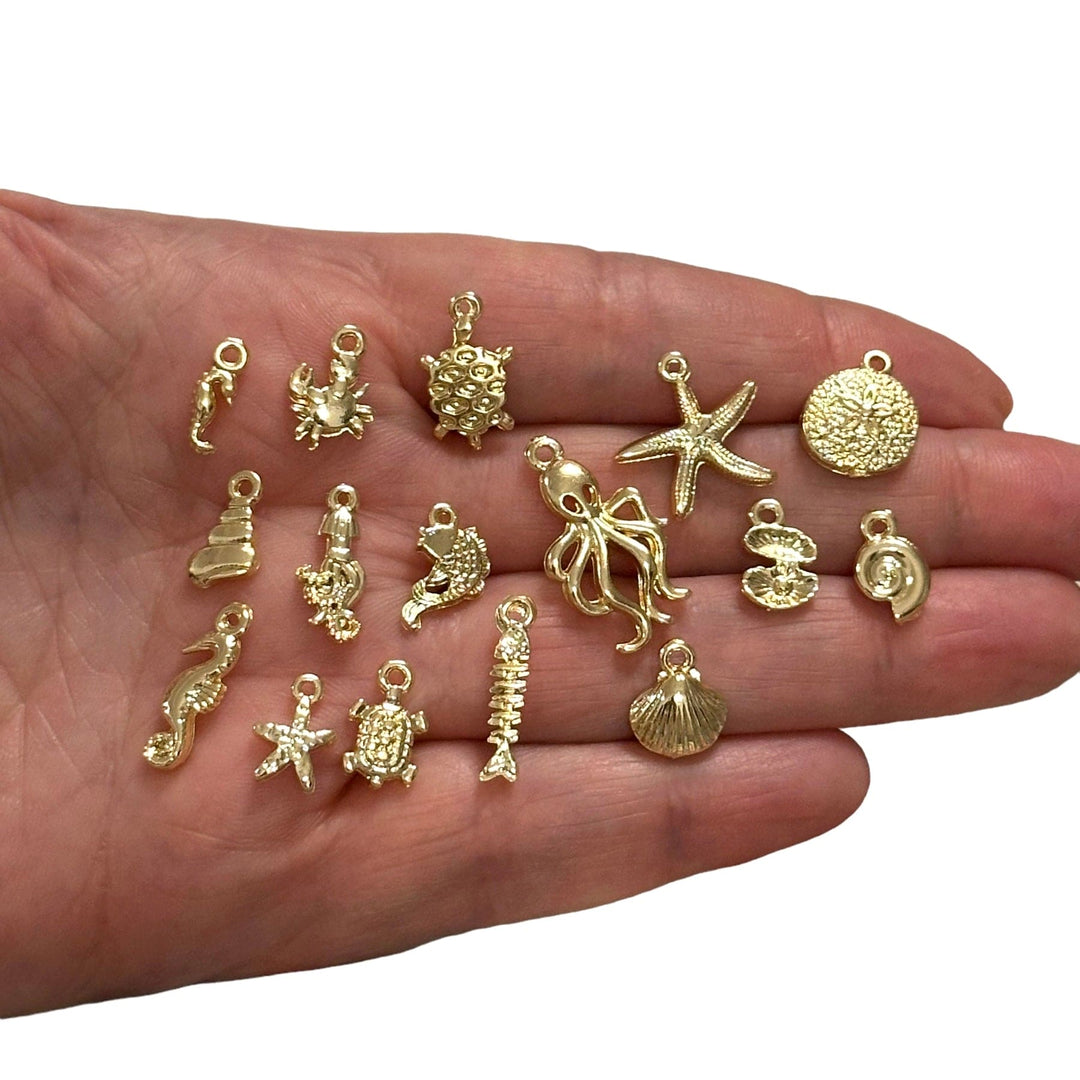 24Kt Gold Plated Oyster Charms, Gold Under the Sea Charms, 10 pcs in a pack