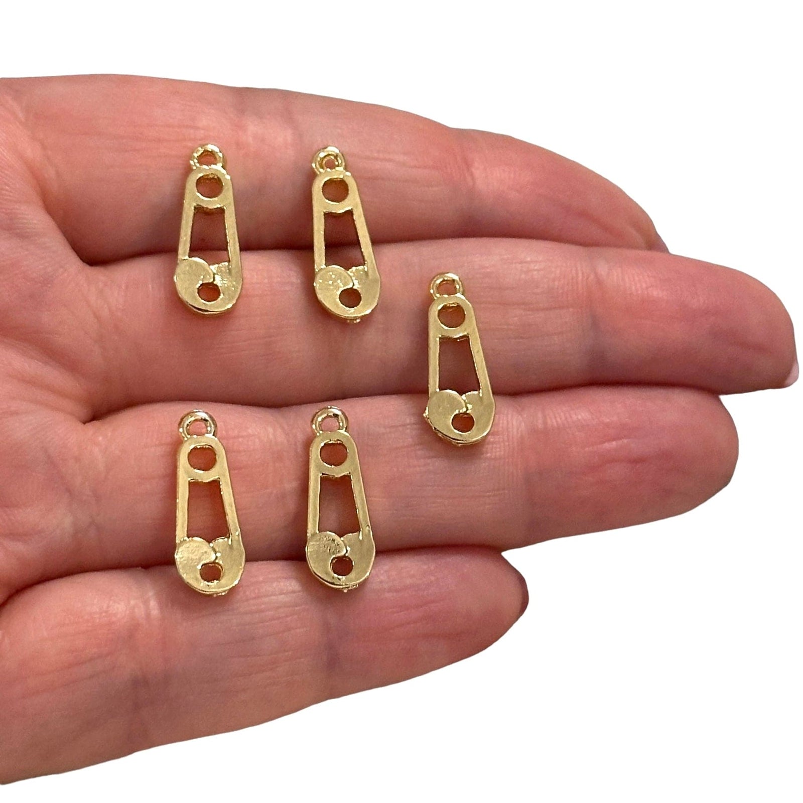 24Kt Gold Plated Safety Pin Charms, Gold Sewing Charms, 5 pcs in a pack