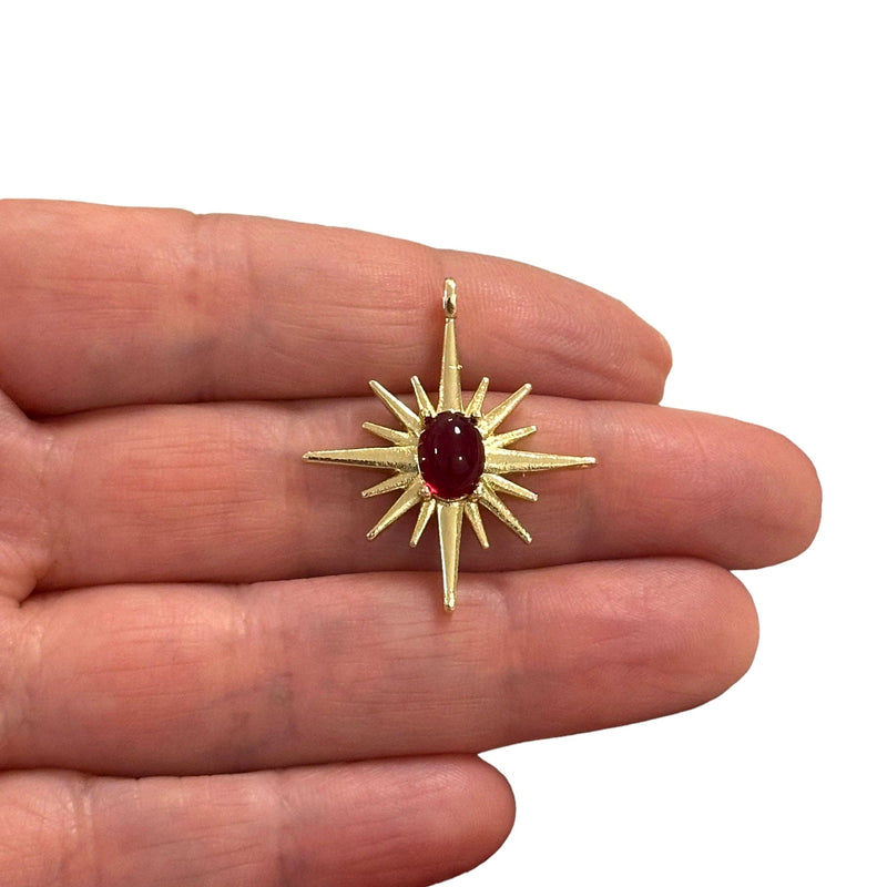 24Kt Gold Plated North Star Charm With Ruby Glass