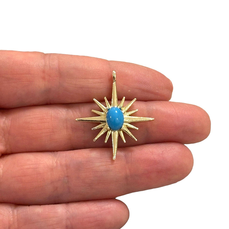 24Kt Gold Plated North Star Charm With Turquoise Glass