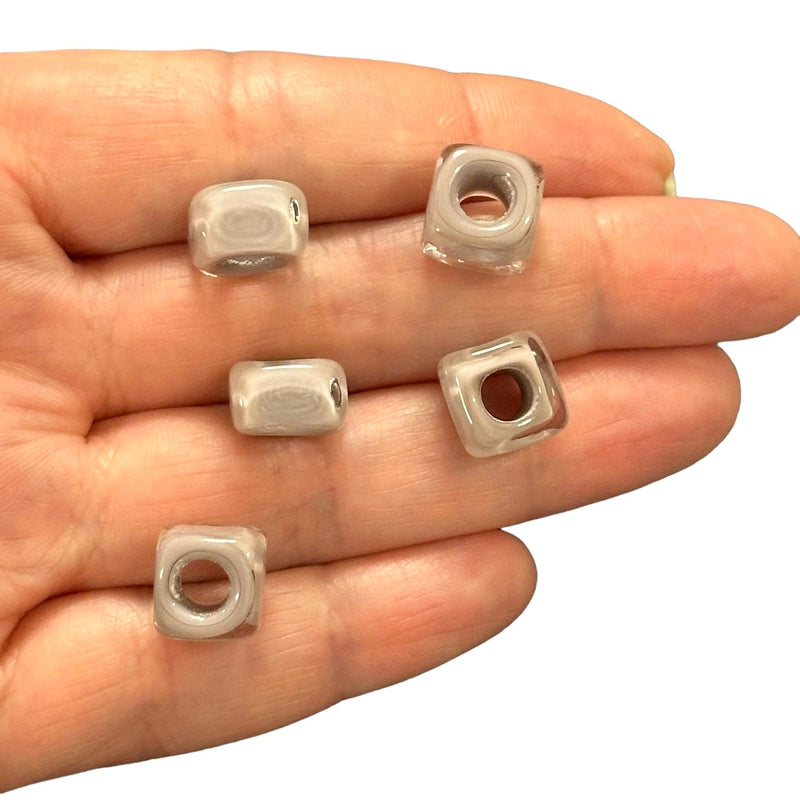 Hand Made Murano Glass Square Beads With 5mm Holes, 5 pcs in a pack