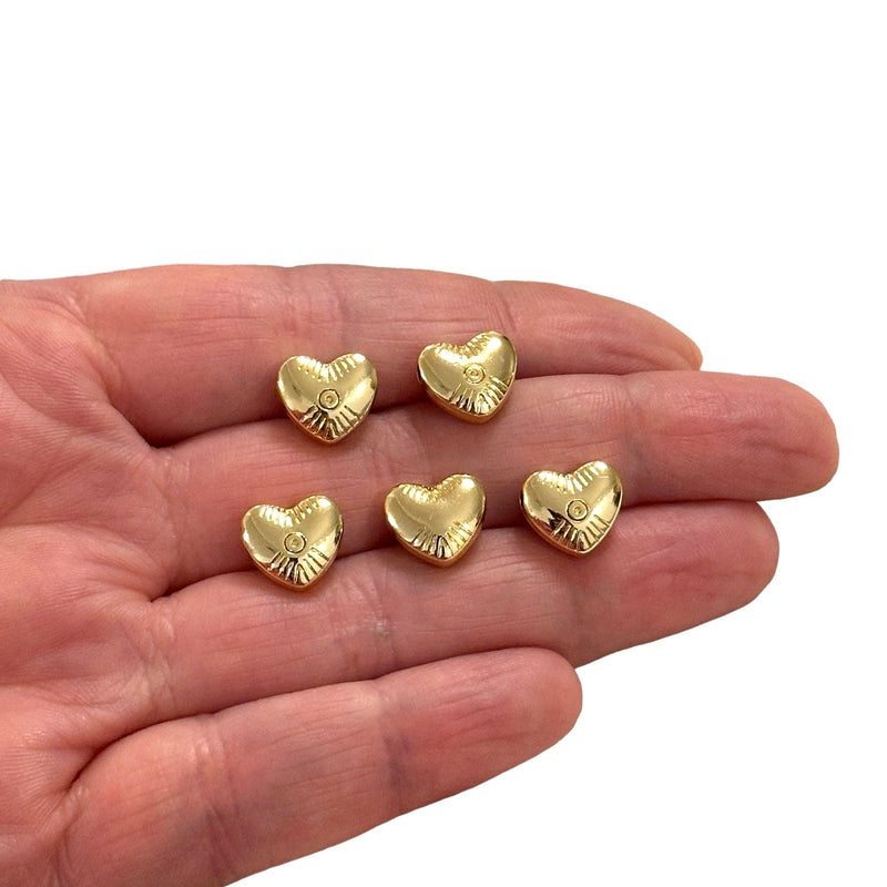 24Kt Gold Plated Heart Spacer Charms, 5 pcs in a pack