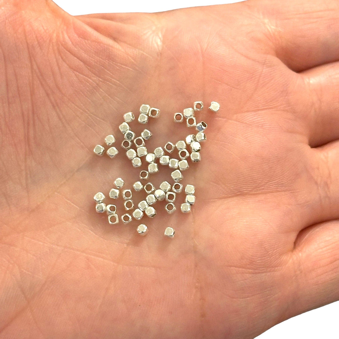 Silver Plated Cubes 2mm, 2mm Silver Spacer Cubes,50 Pieces in a pack