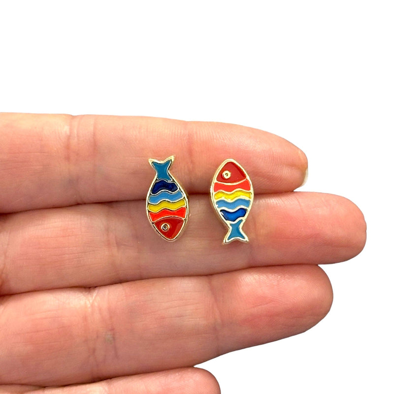 24Kt Gold Plated Double Side Neon Enamelled Fish Spacer Charms, 2 pcs in a pack