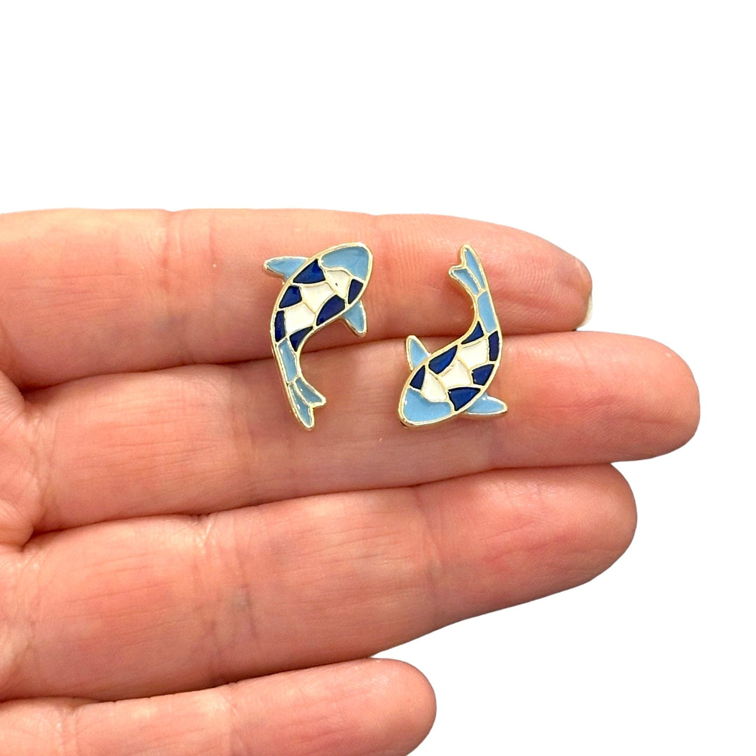 24Kt Gold Plated Double Side Enamelled Fish Spacer Charms, 2 pcs in a pack