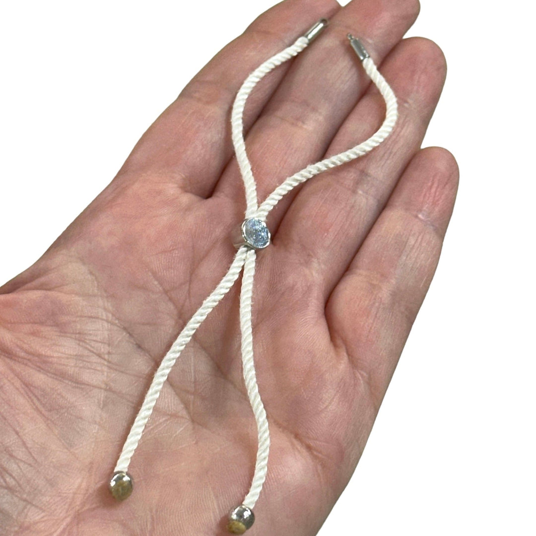 Adjustable Rope Slider Bracelet Blanks, Eggshell&amp;Silver Adjustable Bracelet Blanks,