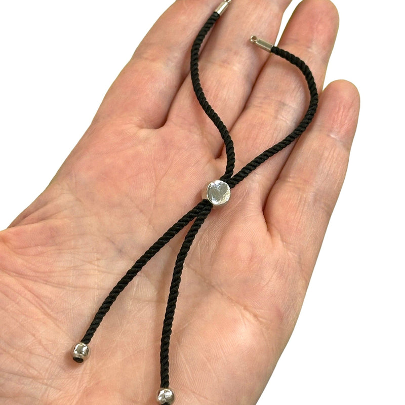 Adjustable Rope Slider Bracelet Blanks, Black&Silver Adjustable Bracelet Blanks,